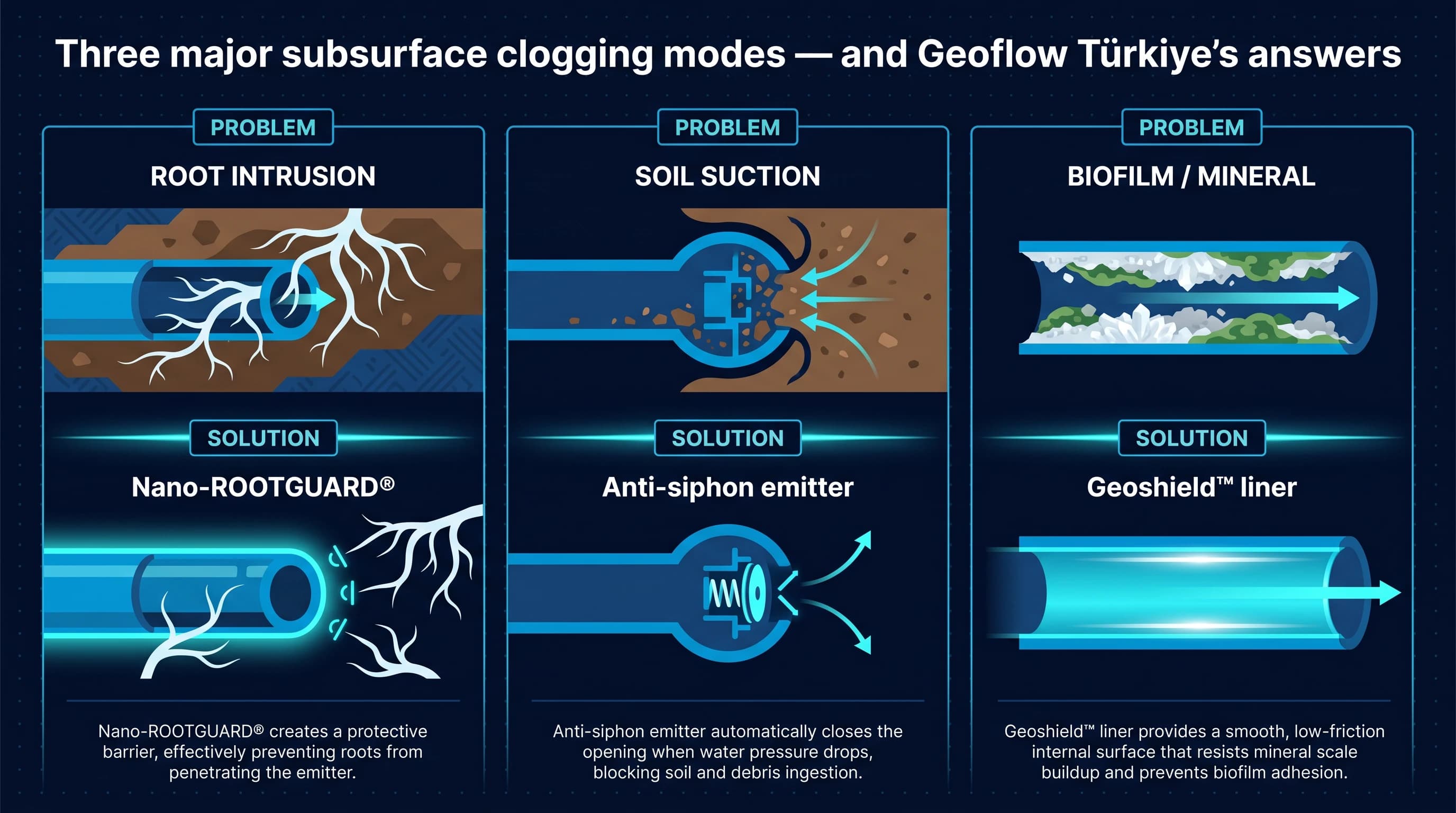 Three major subsurface clogging modes — and Geoflow Türkiye's answers