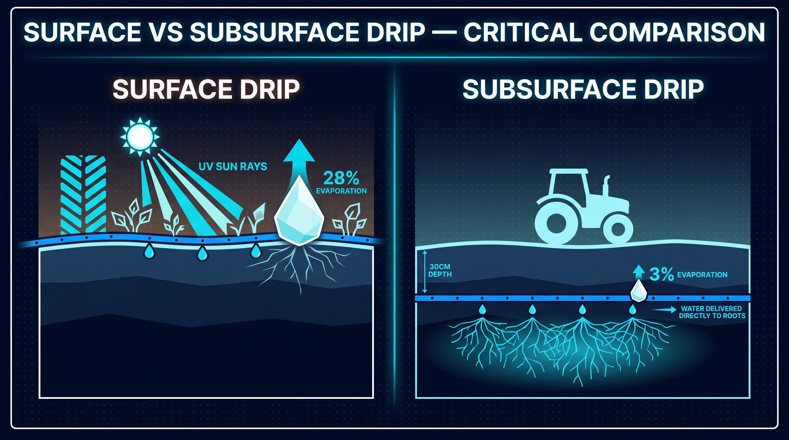 Surface drip vs subsurface drip — critical comparison